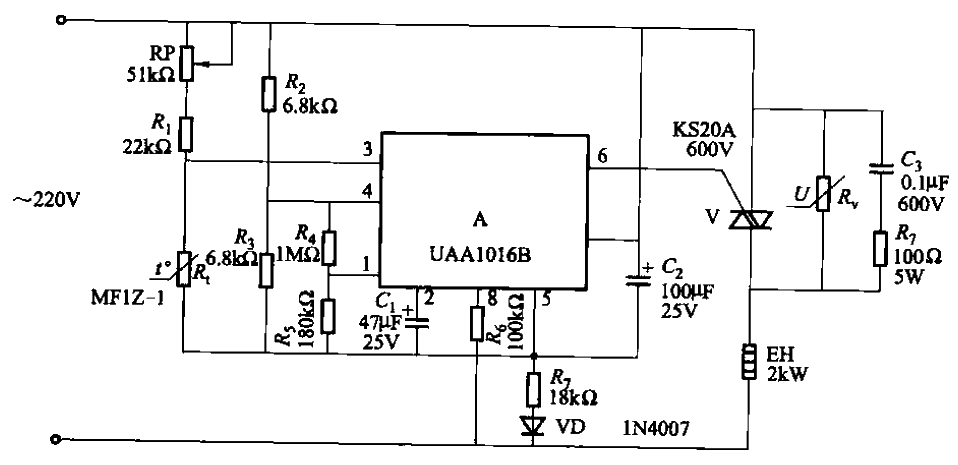 Thermostat control circuit using UAA1016B integrated circuit