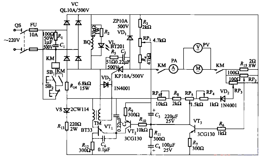 One of the micro DC motor thyristor speed regulating circuits