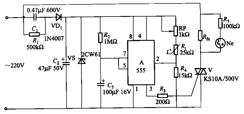 48. One of the <strong>constant temperature control circuits</strong> using 555 time base<strong>integrated circuit</strong>.gif