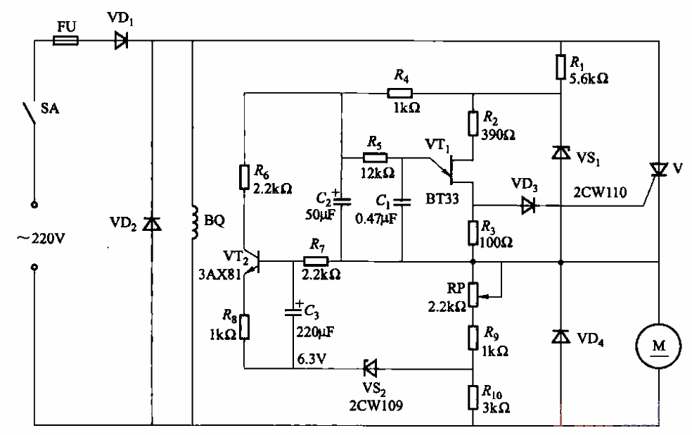 One of the irreversible speed regulation circuits for small DC motors