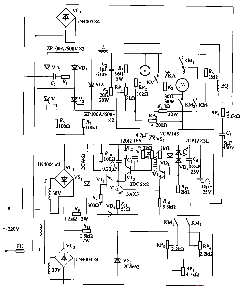 Reversible speed regulating circuit of DC motor that changes the direction of armature current