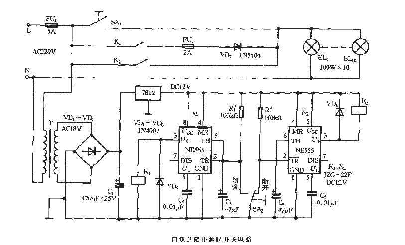 Incandescent lamp voltage delay switch circuit