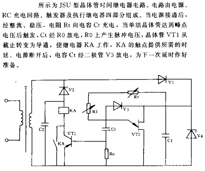 JSU type transistor time relay circuit