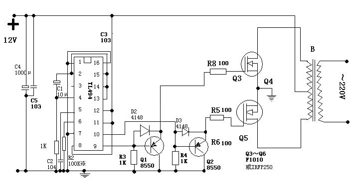 50HZ inverter circuit controlled by tl494