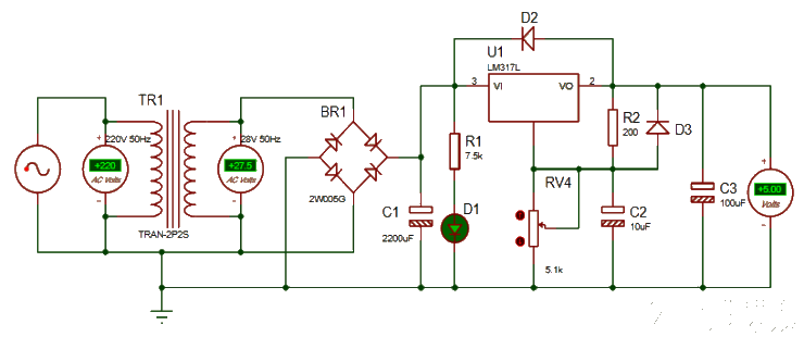 DC stabilized voltage adjustable power supply design and welding component list