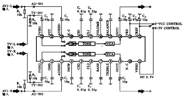 Typical audio signal control circuit diagram