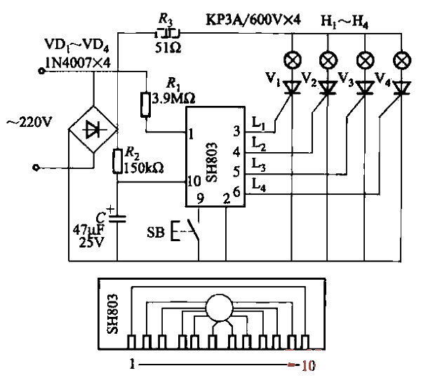 151. Eight-function multi-pattern<strong>Light</strong> chain<strong>circuit</strong> using SH803.gif