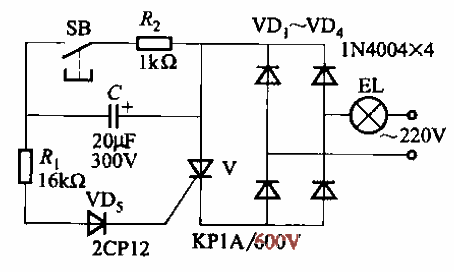 One of the lighting delay-off circuits using thyristors