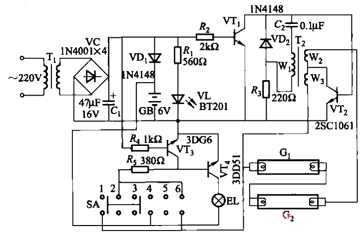 128.Double-tube emergency<strong>fluorescent lamp</strong><strong>circuit</strong>-4.gif