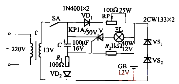 Simple emergency lighting circuit