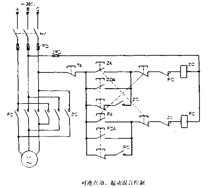 Reversible inching and starting hybrid control circuit diagram