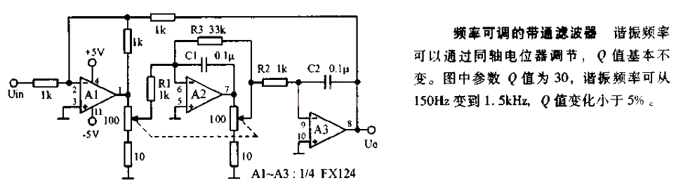 <strong>Frequency adjustable</strong><strong>Bandpass filter</strong><strong>Circuit diagram</strong>.gif