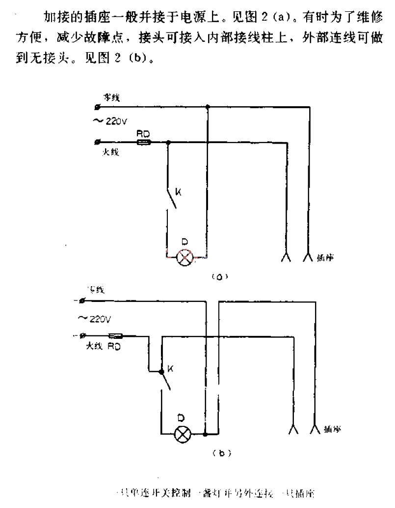 A single-connection switch controls a light and is connected to an additional outlet