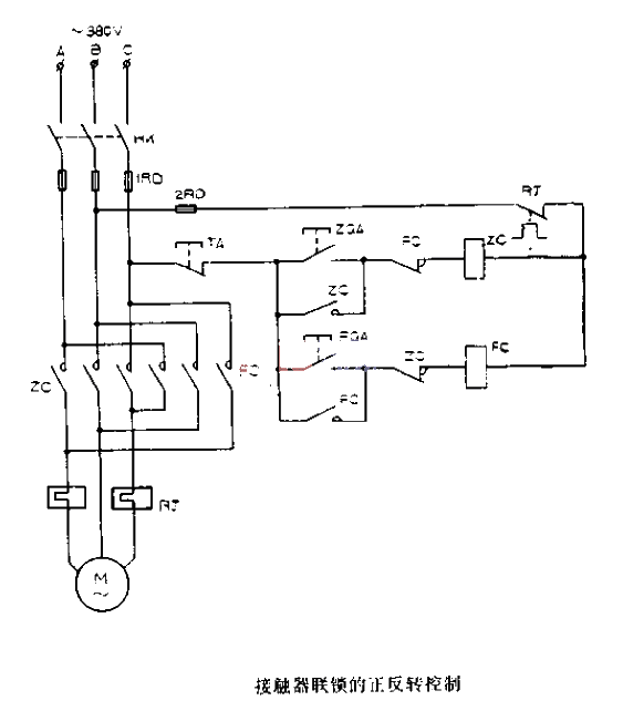 Contactor interlocking forward and reverse control circuit diagram