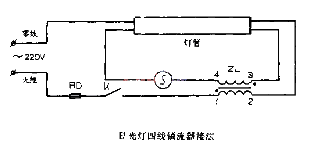 <strong>Fluorescent lamp</strong> Four-wire <strong>Ballast</strong> connection method.gif