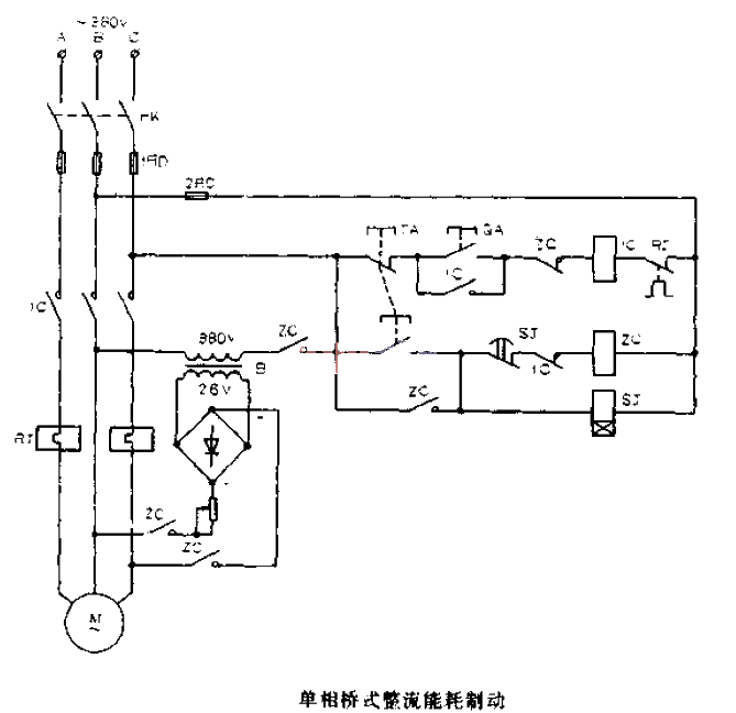 Single-phase bridge rectifier energy consumption braking