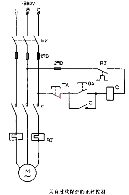 Forward rotation control circuit diagram with overload protection