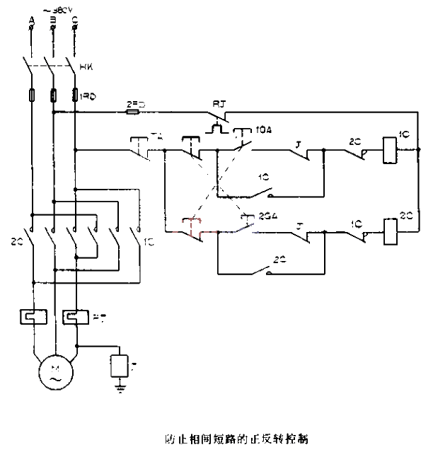 Forward and reverse control circuit diagram to prevent the same short circuit