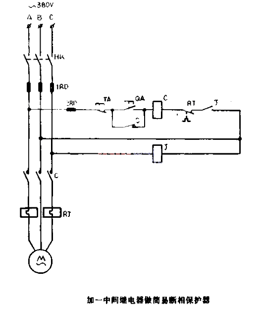 Add an <strong>intermediate relay</strong> to make a simple phase failure<strong>protector</strong><strong>Circuit diagram</strong>.gif