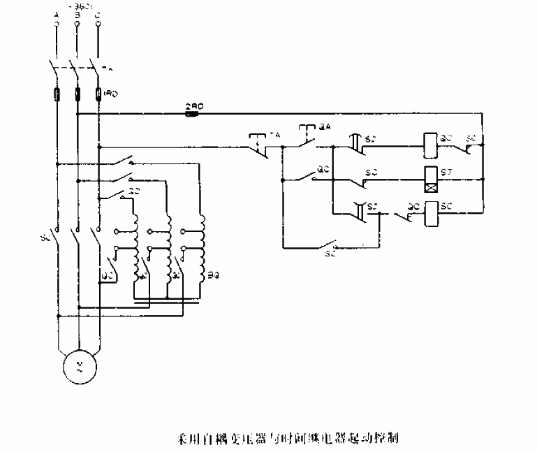 Using autotransformer and time relay starting control