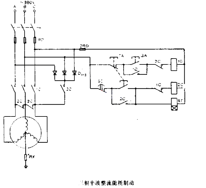 Three-phase semi-rectifier energy consumption braking