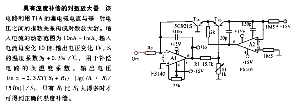 Logarithmic amplifier circuit with temperature compensation