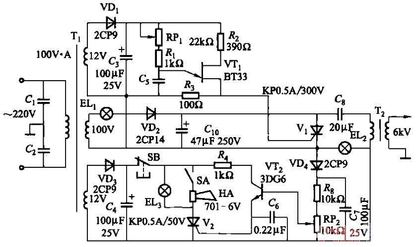 High voltage pulse warning grid