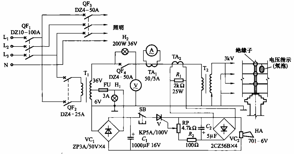 High voltage power frequency warning grid