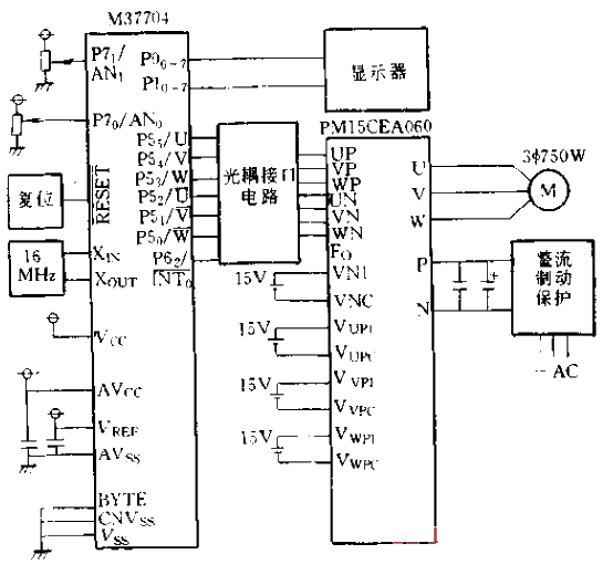 Application of M37704 in frequency conversion speed regulation of three-phase asynchronous motors